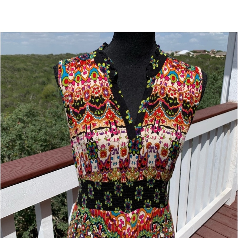 Bila Multicolor Floral Boho Maxi Dress - Black Trim - Picture 5 of 11
